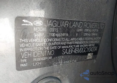 2016 Jaguar Xf 35T R-Sport from USA, damaged, VIN SAJBF4BV0GCY04204